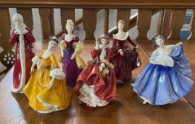 Collection of Six Royal Doulton Figures, comprising HN1834 Top o' the Hill, HN3311 Fragrance, HN2807