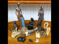 Box of African Figures & Bone Items, to include native women, animals, horn and bone carvings, etc.