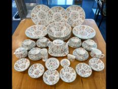 Minton Dinner/Tea Service 'Haddon Hall' design, comprising tea pot, milk jug, lidded sugar bowl,