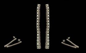 Ladies - Excellent Pair of 14ct Gold Diamond Set Drop Earrings. Marked 14ct. Well Matched