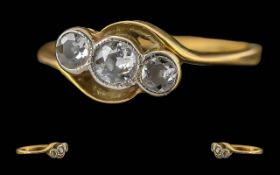 Ladies - Pleasing 18ct Gold 3 Stone Diamond Set Ring ( Pave Set ) Full Hallmark to Interior of
