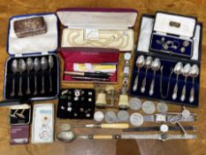 Good Box of Mixed Collectables. Includes Binoculars, Coins, Lotus Pearls, Watches, Silver Plated
