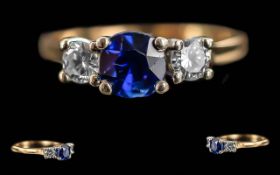 Ladies 18ct Gold 3 Stone Sapphire and Di