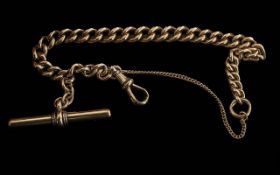 Gents Fine 9ct Gold Albert Bracelet with T-Bar and Lobster Claw Clasp. Marked 9ct. Excellent Warm