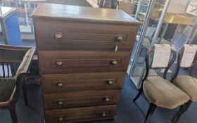 Tall Oak Fronted Chest of Drawers, five drawers with brass handles, ball feet. Measures 48'' high