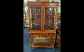 Two Piece Yew Wood Display Cabinet, astral glazed top with single glass shelf, base unit with four
