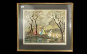 Helen Bradley Signed Print, limited edition, title 'On a Lovely Summer's Day'. Mounted, framed and
