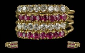 Ladies 18ct Gold Ruby and Diamond Set ' 4 Rings In One ' Marked 18ct. Rubies and Diamonds of Good