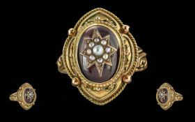 Victorian Period 1837 - 1901 Superb Ladies 18ct Gold Ruby & Seed Pearl Ornate Shanked Ring -