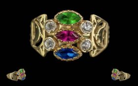 Ladies 14ct Gold Multi Gem Set Ring. Marked 585 - 14ct to Shank. Set with Diamonds, Sapphires,