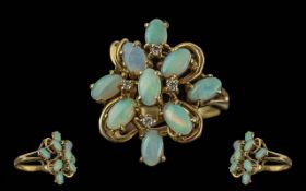 Ladies Attractive 9ct Gold Opal and Diamond Set Dress Ring. Full Hallmark for 9ct. Well Matched