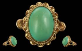 Ladies - Attractive 9ct Gold Single Stone Turquoise Set Ring, Fancy Setting. Marked 375 - 9ct, Large