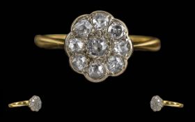 Ladies Pleasing 18ct Gold and Platinum Diamond Set Cluster Ring. Flower head Design. Tests 18ct.