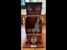 Table Top Martell Mahogany Decanter Set, six brandy glasses and a decanter, in a wooden case.