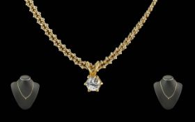 Ladies Excellent 14ct Gold Diamond Set Drop Pendant - Attached To A 14ct Gold Chain Of Excellent