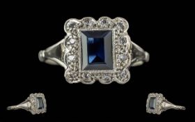 Antique Period Ladies 18ct Gold Diamond / Sapphire Set Ring of Square Form and Pleasing Design.