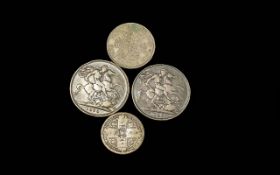 Collection of Silver Coins. Includes 1890 Silver Crown, 1822 George IV Silver Coin etc ( 4 ) Coins