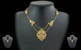 Early Victorian - Exquisite Ladies 15ct Gold Paste Set and Brushed In 18ct Gold Finish Ornate
