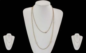 Victorian Period 1837 - 1901 Ladies 9ct Gold Long Chain - Set With Opals. Marked 9ct. Opals Of