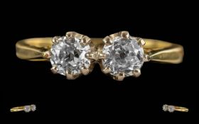 Ladies 18ct Gold Two Stone Diamond Set Ring. Full Hallmark to Shank. Well Matched Pair of Faceted