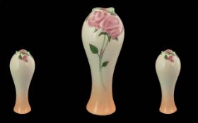 Franz Porcelain Pink Roses Vases, No. XP1816D, in excellent condition.