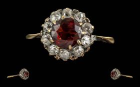 Edwardian Period 1902 - 1910 Ladies 18ct Gold Pleasing Quality Ruby & Diamond Cluster Ring -
