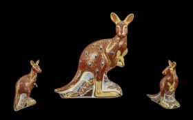 Royal Crown Derby Hand Painted Figural Paperweight ' Kangaroo and Baby ' Gold Stopper. Date 2002.
