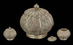 Anglo - Indian Silver Wire Worked Lidded Bowl of Globular Form, Excellent Decoration /