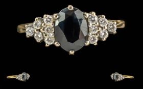 Ladies Pleasing 18ct Gold Sapphire & Diamond Set Ring - Full Hallmark To Shank. Blue Sapphire Set