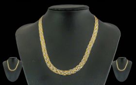 Ladies - Quality 14ct Multi-Coloured Gold Necklace. Marked 14ct. Pleasing Basket Weave Design, 3