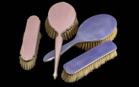 Sterling Silver & Enamel Brushes ( 4 ) In Total.