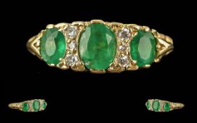 Ladies - Excellent 18ct Gold Emerald and Diamond Set Ring. Full Hallmark to Interior of Shank.