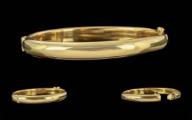 Ladies Excellent Quality 9ct Gold Hinged Bangle - Full Hallmark To Interior Of Bangle. Excellent