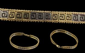 A Fine Quality Ladies 14ct Gold Greek Key Designed Bracelet. Marked 585 - 14ct. Length 8 Inches - 20