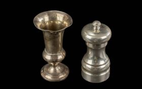 925 Sterling Silver Silver Salt Pot + 925 Sterling Silver Small Trumpet Vase. Both Fully