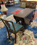 Late 19th/Early 20th Century Oak Gothic style Gate Leg Table - With Two Sheraton Style Chairs.