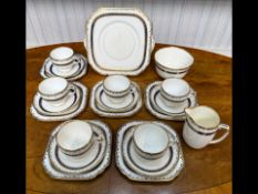 Vintage Gladstone China Tea Set, comprising six cups and saucers, a milk jug and sugar bowl, six