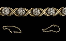 Ladies Pleasing 9ct Gold Diamond Set Line Bracelet. Marked 9ct - 375. Well Matched Diamonds of
