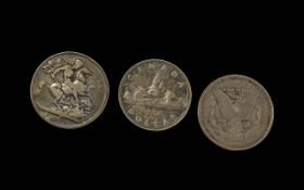 ( 3 ) Silver Coins. Comprises 1889 Silver Dollar, 1821 Silver King George IV Crown and 1951 Silver