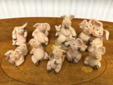 Collection Of 9 Piggin Pigs - To Include, Piggin Shy, Piggin Charmer, Piggin Childish, Piggin Kiss