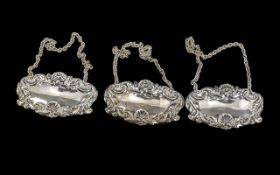 Elizabeth II Fine Trio of Spirit Labels. All Marked 925 Silver. Pleasing Form / Design. Weight 33.