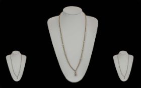 Antique Period Ladies Excellent 9ct Gold Link Chain with Pearl Spacers. c.1910. Excellent Lustre