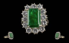 Ladies Excellent 18ct White Gold Emerald & Diamond Set Dress Ring, signed to interior C Azzopardi.