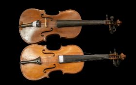 Two Antique Violins of Fine Colour & Patinations, with two piece backs. Unlabelled, full size 59 cm,