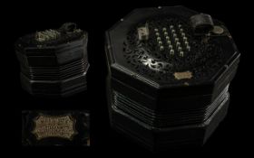 A Fine Quality Black Ebonised Antique Concertina by C. Wheatstone & Co. Fitted in original black