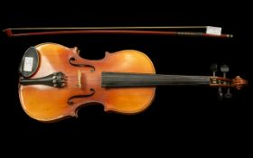 A Chinese Starter Violin in Case, a good factory made fiddle Model MV 005, with bow labelled P & H