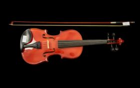 Modern Student Violin in Case with Bow, with a high gloss finish, labelled Gear. 4. Music 4/4