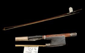 Good Quality Antique Silver Mounted Violin Bow. Stamped Pegatts. Size 74 cm.