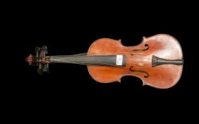 An Antique Violin with a Two Piece Back, with a honey coloured varnish finish. Unlabelled, as found.