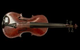 Factory Made Strad Violin Copy, with a two piece back, in an umber finish. Housed in an antique